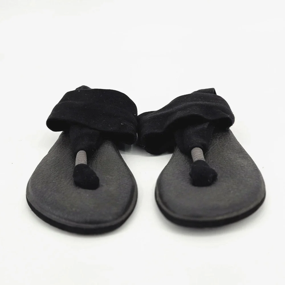 Sanuk Yoga Sling 2 Black Fabric Strap Yoga Mat Comfort Thong Sandal Women Size 6